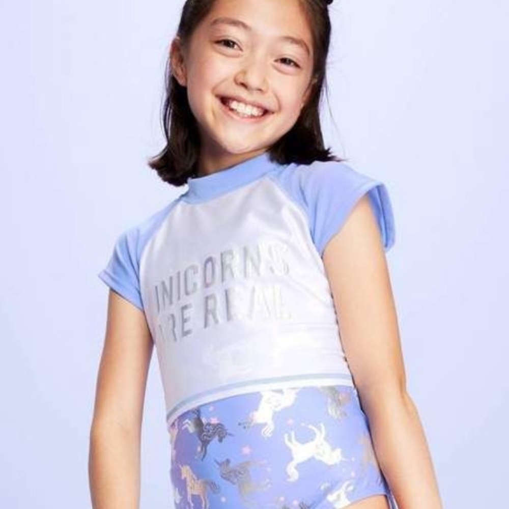 NWT More Than Magic Unicorns Are Real Short Sleeved Swim Rash Guard Top